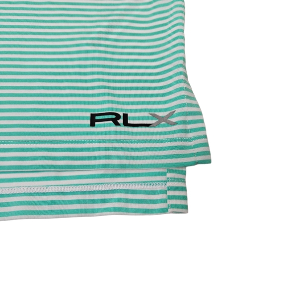 RLX Ralph Lauren Striped Polo Shirt Stretch Teal Green / White Striped Men's L - Picture 3 of 8